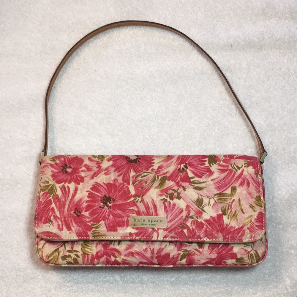 Kate Spade Charlotte Fleur pink floral linen shoulder bag - Picture 1 of 16